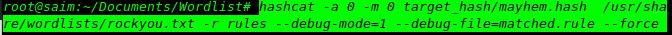 hashcat command for rule base cracking